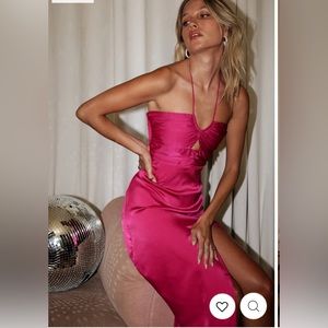 Fuchsia Satin Maxi Dress